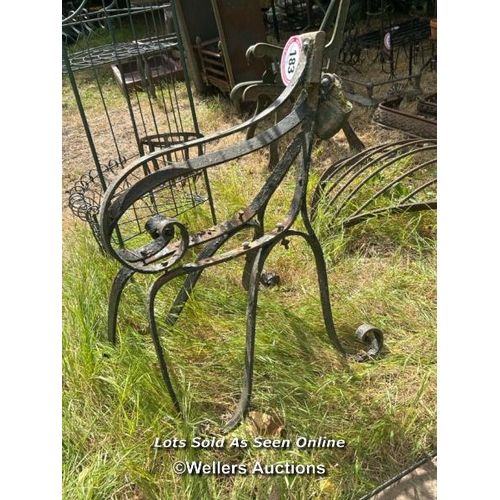 183 - Pair of wrought iron bench ends / Please bring equipment and labour to assist with removal of all lo... 