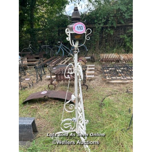 193 - Oil lamp and stand, 134cm (h) / Please bring equipment and labour to assist with removal of all lots... 