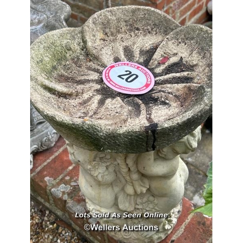 20 - Reconstituted stone bird bath, 52cm (h) x 35cm (d) / Please bring equipment and labour to assist wit... 