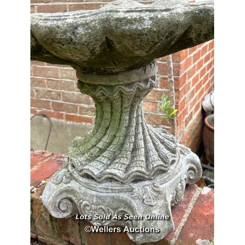 21 - Reconstituted stone clam birtd bath, 45cm (h) x 46cm (dia) / Please bring equipment and labour to as... 