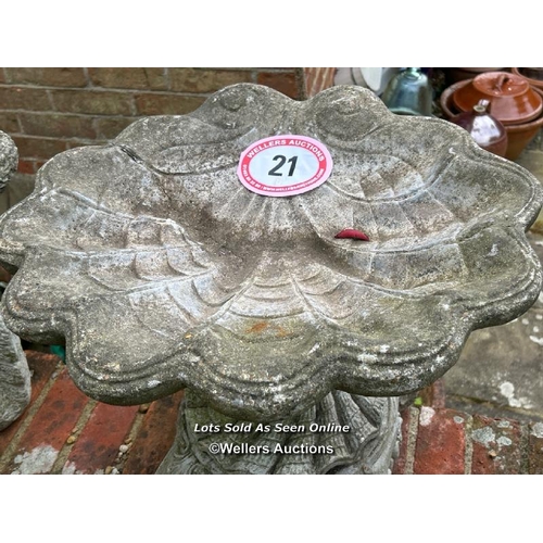 21 - Reconstituted stone clam birtd bath, 45cm (h) x 46cm (dia) / Please bring equipment and labour to as... 