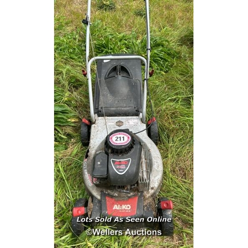 211 - Al-Ko petrol mower / Please bring equipment and labour to assist with removal of all lots. All lots ... 