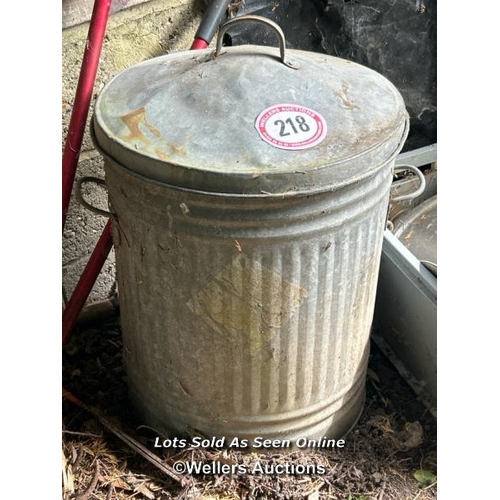 218 - Galvanised trash can / Please bring equipment and labour to assist with removal of all lots. All lot... 