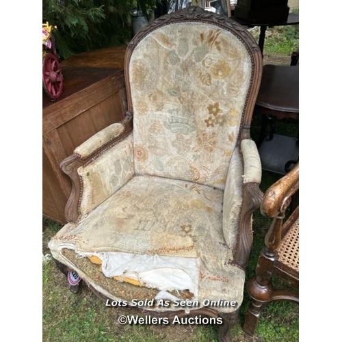 220 - A nicely carved French rosewood fauteuil, 114cm (h) x 70cm (w) x 60cm (d), in need of restoration / ... 