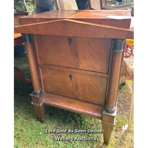 221 - A German biedemeier mahogany bedside chest of two drawers, 80cm (h) x 61cm (w) x 43cm (d) / Please b... 