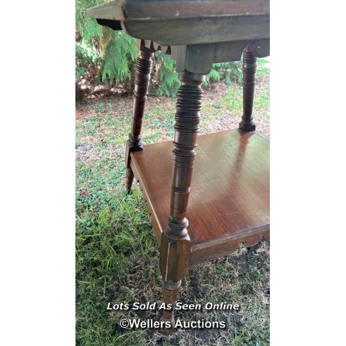 227 - A late Victorian mahogany two tier occasional table on turned legs, 82cm (h) x 56cm x 56cm / Please ... 