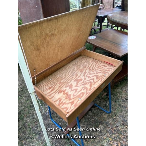 228 - Vintage school desk, 68cm (h) x 63cm (w) x 42cm (d) / Please bring equipment and labour to assist wi... 