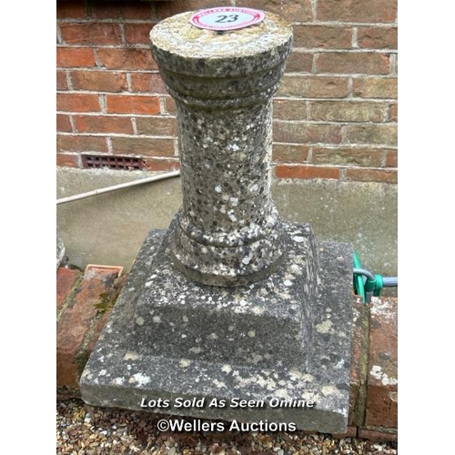 23 - Marble plinth, 56cm (h) x 43cm square base / Please bring equipment and labour to assist with remova... 