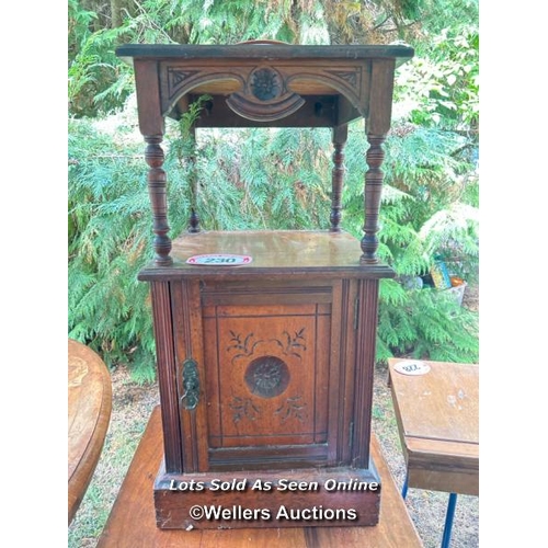 230 - A late Victorian bedside table with carved panelling and aesthetic influences, 87cm (h) x 39cm (w) x... 