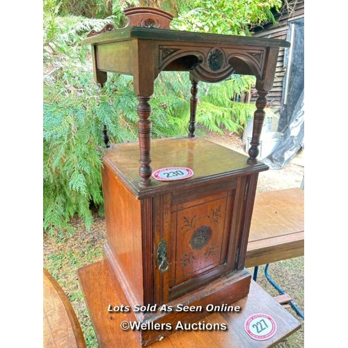 230 - A late Victorian bedside table with carved panelling and aesthetic influences, 87cm (h) x 39cm (w) x... 