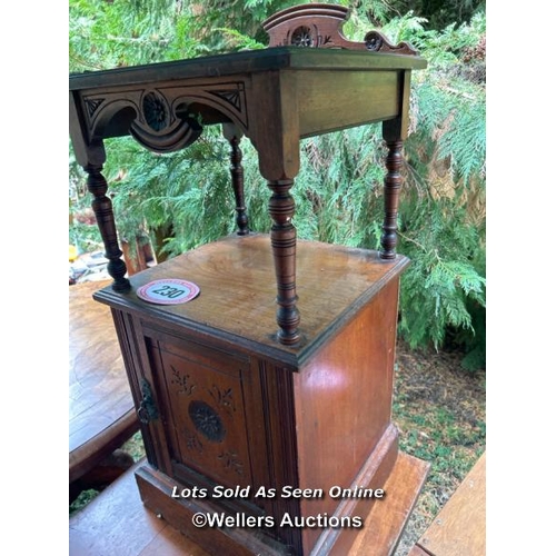 230 - A late Victorian bedside table with carved panelling and aesthetic influences, 87cm (h) x 39cm (w) x... 