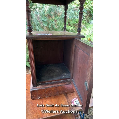 230 - A late Victorian bedside table with carved panelling and aesthetic influences, 87cm (h) x 39cm (w) x... 