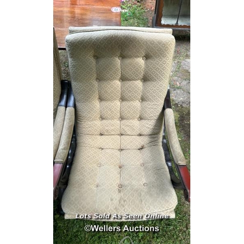 232 - A pair of black laquer oriental armchairs, 86cm (h) x 66cm (w) x 64cm (d) / Please bring equipment a... 