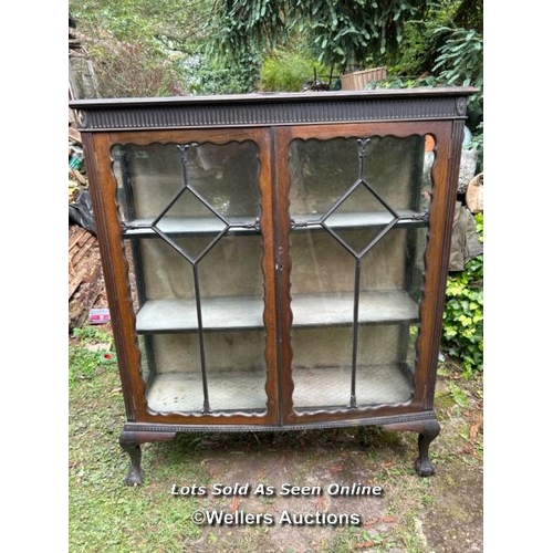 234 - 1930's glazed mahogany vitrine with three internal shelves on ball and claw feet, 125cm (h) x 105cm ... 