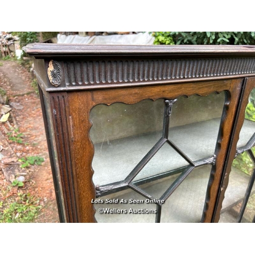 234 - 1930's glazed mahogany vitrine with three internal shelves on ball and claw feet, 125cm (h) x 105cm ... 