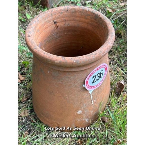 236 - Terracotta roll top chimney pot, 33cm (h) / Please bring equipment and labour to assist with removal... 