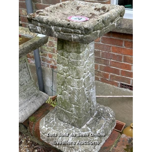 24 - Reconstituted stone bird bathm 73cm (h) x 35cm square top / Please bring equipment and labour to ass... 