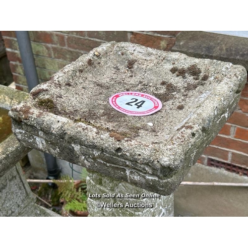 24 - Reconstituted stone bird bathm 73cm (h) x 35cm square top / Please bring equipment and labour to ass... 