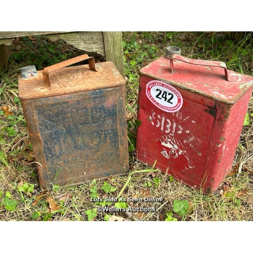 242 - Two vintage petrol cans / Please bring equipment and labour to assist with removal of all lots. All ... 