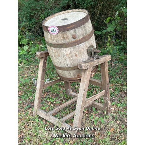 243 - Vintage butter barrel with stand by G.Llewellin & Son, 123cm (h) / Please bring equipment and labour... 