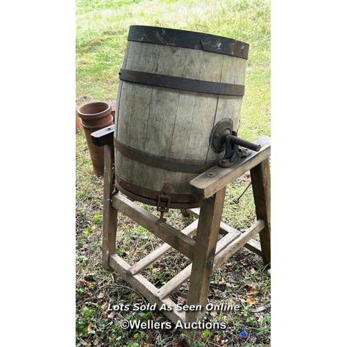 243 - Vintage butter barrel with stand by G.Llewellin & Son, 123cm (h) / Please bring equipment and labour... 