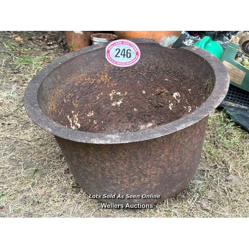 246 - Iron water boiler, 36cm (h) x 50cm (dia) / Please bring equipment and labour to assist with removal ... 