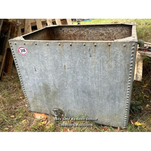 248 - A large galvanised and riveted water tank, 82cm (h) x 106cm (w) x 79cm (d) / Please bring equipment ... 