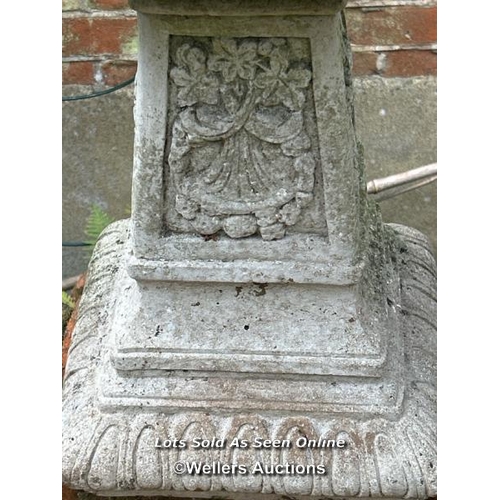 25 - Reconstituted stone bird bath, 53cm (h) x 35cm square top / Please bring equipment and labour to ass... 