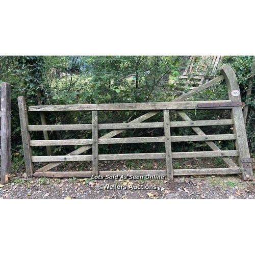 253 - Five bar wooden field gate, 9ft / Please bring equipment and labour to assist with removal of all lo... 