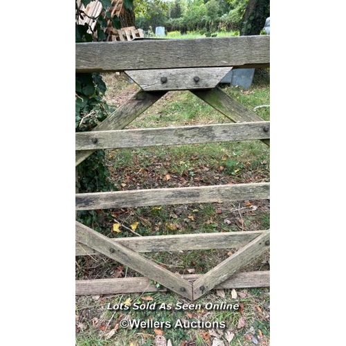 254 - Five bar wooden field gate, 9ft / Please bring equipment and labour to assist with removal of all lo... 