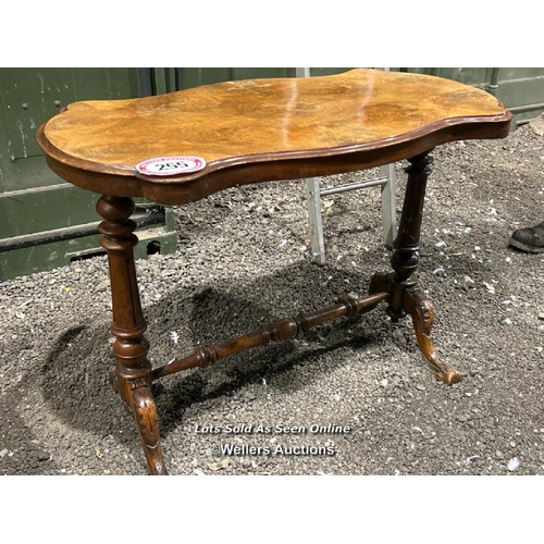 255 - A Victorian quarter veneered walnut occasional table on carved stretchered base, 72cm (h) x 100cm (l... 