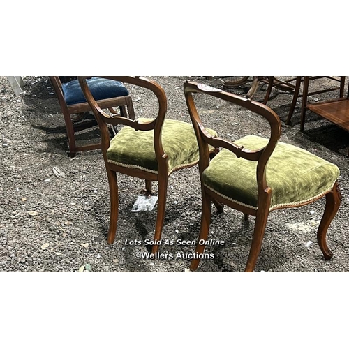 257 - A pair of Victorian bloomback chairs on cabriole legs with upholstered seat, 82cm (h) x 46cm (w) x 4... 