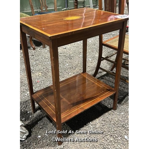 259 - A two tier inlaid Sheraton revival occasional table in rectangular form, 70cm (h) x 56cm (w) x 40cm ... 