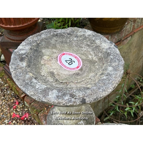 26 - Reconstituted stone bird bath, 45cm (h) x 41cm (dia) / Please bring equipment and labour to assist w... 