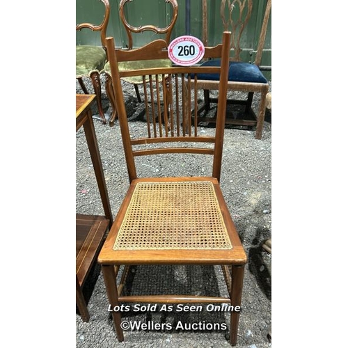 260 - 1900's wooden bedroom chair with cane seat, 87cm (h) x 39cm (w) x 37cm (d) / Please bring equipment ... 