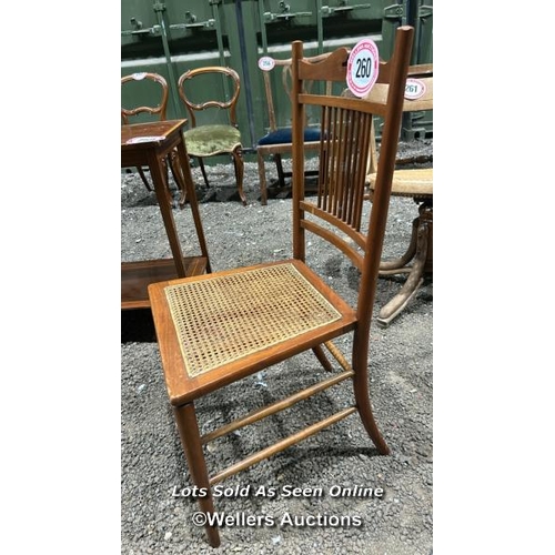 260 - 1900's wooden bedroom chair with cane seat, 87cm (h) x 39cm (w) x 37cm (d) / Please bring equipment ... 