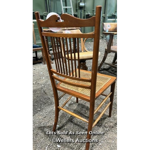 260 - 1900's wooden bedroom chair with cane seat, 87cm (h) x 39cm (w) x 37cm (d) / Please bring equipment ... 