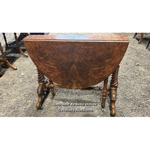 265 - A c.1850's bur walnut Sutherland table of supurb quality, on carved barley twist legs and original c... 