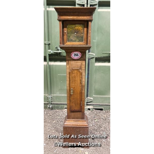 266 - A miniature long case clock by B.Fletcher Chester, case is oak carcus with mahogany cross banding, 1... 