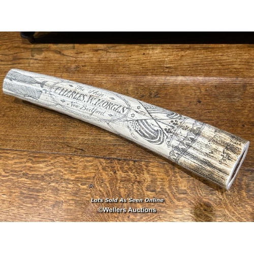 270 - A resin scrimshaw, with the writing 'Charles.W.Morgan New Bedford' / Please bring equipment and labo... 