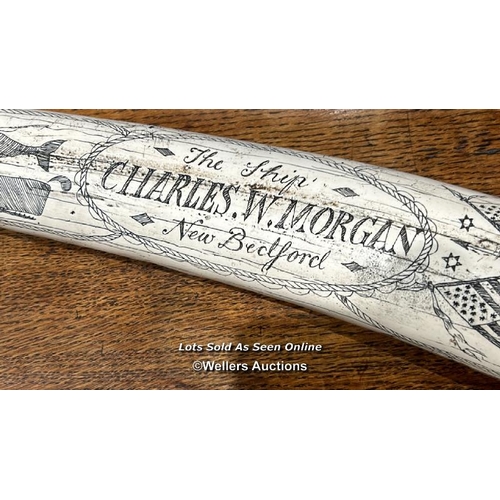 270 - A resin scrimshaw, with the writing 'Charles.W.Morgan New Bedford' / Please bring equipment and labo... 