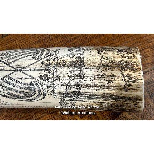 270 - A resin scrimshaw, with the writing 'Charles.W.Morgan New Bedford' / Please bring equipment and labo... 