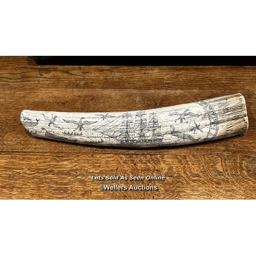 270 - A resin scrimshaw, with the writing 'Charles.W.Morgan New Bedford' / Please bring equipment and labo... 