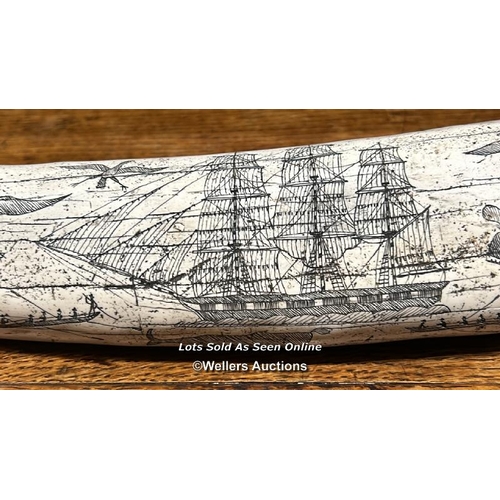 270 - A resin scrimshaw, with the writing 'Charles.W.Morgan New Bedford' / Please bring equipment and labo... 