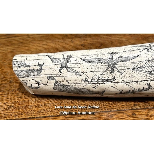 270 - A resin scrimshaw, with the writing 'Charles.W.Morgan New Bedford' / Please bring equipment and labo... 