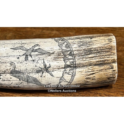 270 - A resin scrimshaw, with the writing 'Charles.W.Morgan New Bedford' / Please bring equipment and labo... 