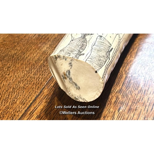 270 - A resin scrimshaw, with the writing 'Charles.W.Morgan New Bedford' / Please bring equipment and labo... 