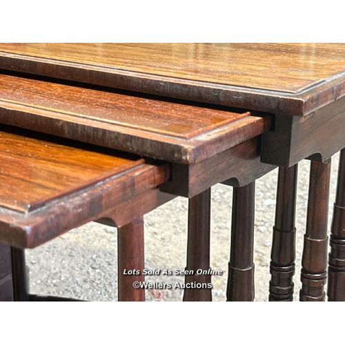 272 - A nest of three Edwardian rosewood side tables, largest 56cm (h) x 51cm (w) x 32cm (d) / Please brin... 