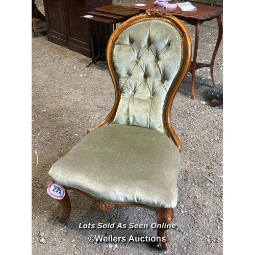 275 - A Victorian walnut nursing chair, 88cm (h) x 58cm (w) x 46cm (d) / Please bring equipment and labour... 