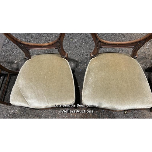 279 - A pair of Victorian bloomback chairs with carved back, upholstered seat on turned legs, 91cm (h) x 5... 